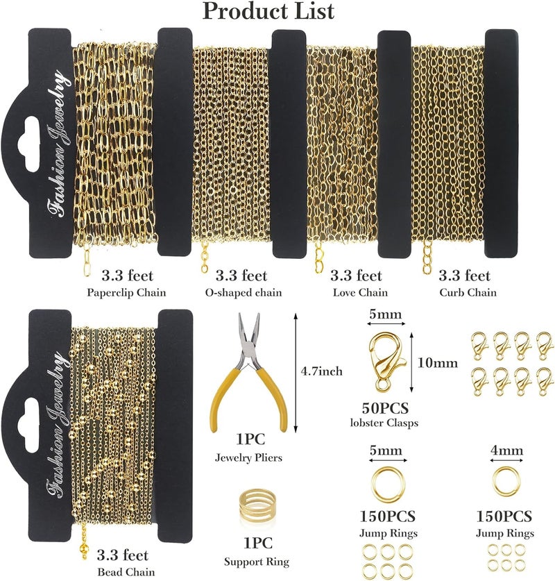 Ecoofor 14k Gold Necklace Chain for Jewelry Making, 16.6 Feet Total (5 Rolls) DIY Bracelet Chains with 300 Jump Rings, 50 Lobster Clasps, 1 Jewelry Pliers,1 Support Ring and 50 Pendants - Image 3